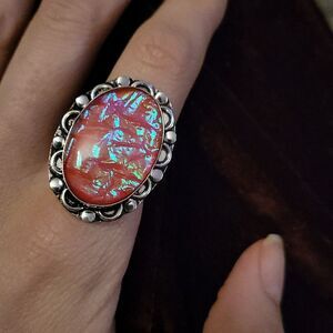 Gorgeous Large Dichroic Glass Ring - Size 6.75